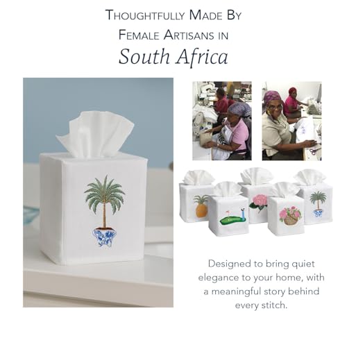 Jacaranda Living Square Tissue Box Cover, Linen/Cotton Fabric Tissue Holder, Decorative Cloth Tissue Cube Cover, Botanical Designs, Tropical Palm Tree - color: Tropical Palm Tree