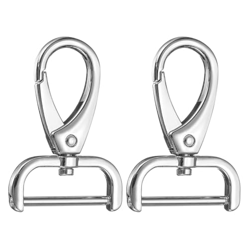 HARFINGTON 2Pcs Detachable Snap Hook Swivel Clasp 1" D Ring with Swivel Lobster Claw Clasps Hook for Purse Strap Keychain Bag DIY Craft, Silver - color: Silver, size: 1"