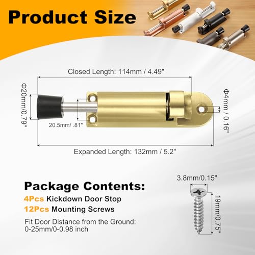 uxcell 4Pcs Kickdown Door Stop for Ground Gap 0-25mm Gold - color: Gold, size: for 0-25mm