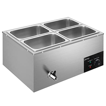 Winado 110V 4-Pan Commercial Food Warmer, 21QT Electric Steam Table 6 Inch Deep, 600W Countertop Stainless Steel Food Soup Buffet w/Temperature Control & Lid for Catering, Restaurant, Party - size: 21 QT/4 Pan