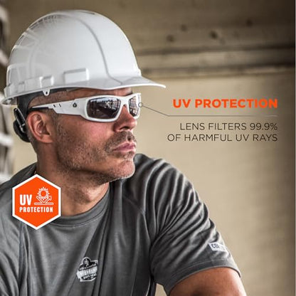 Ergodyne Skullerz ODIN Safety Glasses Sunglasses, Impact Resistant Z87.1+ - color: White Frame, Smoke Lens
