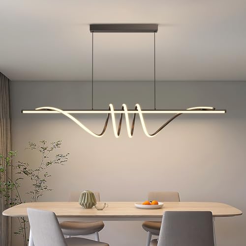 Modern Ceiling Chandelier, 57in Pendant Lights Dimmable with Remote Control 3000k-6000K Adjustable Color Temperature, Aluminum Island Lighting Lamp Fixture for Kitchen, Dining Room - color: A-Black, size: 57inch