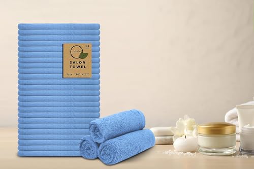 Salon Towels – Pack of 24 (16"x27") 100% Cotton Ring Spun (Not Bleach Proof) Ultra Soft, Highly Absorbent Hand Towels – Bulk for Spa, Gym & Salon (Electric Blue) - color: Electric Blue
