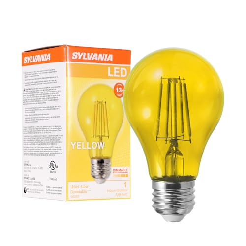 LEDVANCE Sylvania LED Yellow Glass Filament A19 Light Bulb, Dimmable, Efficient 4.5W, E26 Medium Base, 1 Pack - color: Yellow, size: 1 Count (Pack of 1)