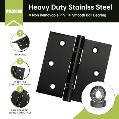 6 Pack Black Door Hinges 3 x 3 Inches, Stainless Steel Ball Bearing Hinges with Screws, Square Corner, Smooth and Quiet - size: 3x3inch - 6 Pack