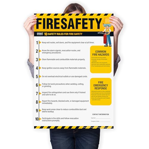 Workplace Fire Safety Poster – OSHA Fire Prevention Rules Chart, 10 Fire Safety Guidelines, Waterproof, Tear-Resistant Emergency Response Sign - size: Fire Safety