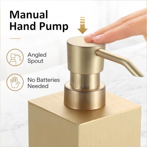 BGL Brushed Gold Soap Dispenser for Kitchen & Bathroom, Modern Square Liquid Hand Soap Pump, Rustproof Matte Black Lotion Dispenser with Non-Slip Bottom, Fingerprint Resistant - color: Brushed Gold-countertop