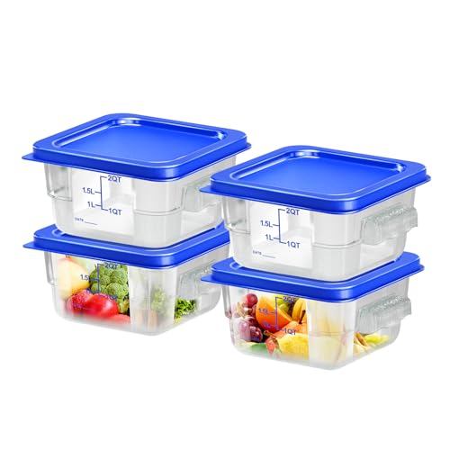 4 pcs 2qt Food Storage Containers with Lid, Square Clear Commercial Food Storage Containers with Handle and Scale for Food Storage in Home Kitchen & Dining (Blue) - color: D2-2QT-4PCS-BLUE