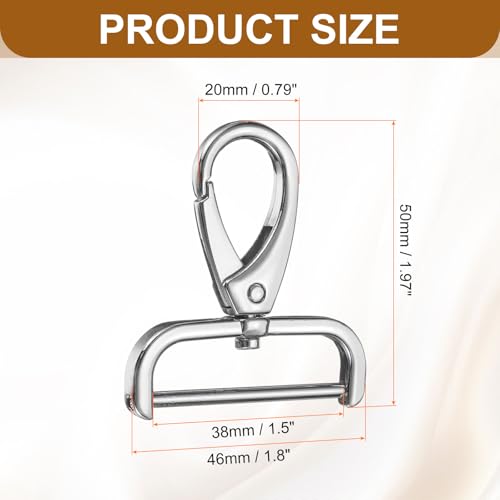 HARFINGTON 2Pcs Detachable Snap Hook Swivel Clasp 1 1/2" D Ring with Swivel Lobster Claw Clasps Hook for Purse Strap Keychain Bag DIY Craft, Silver - color: Silver, size: 1 1/2"