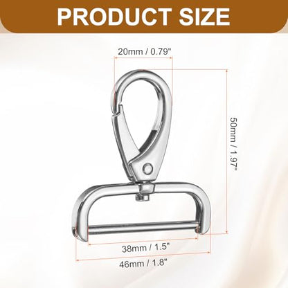 HARFINGTON 2Pcs Detachable Snap Hook Swivel Clasp 1 1/2" D Ring with Swivel Lobster Claw Clasps Hook for Purse Strap Keychain Bag DIY Craft, Silver - color: Silver, size: 1 1/2"