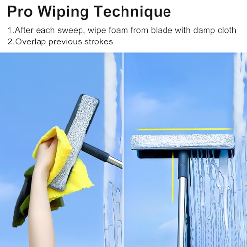3-in-1 Window Squeegee for Home - 60" Window Cleaning Kit with 3 Microfiber Cloths & Screen Brush, All-in-1 Cleaner Tool for Outdoor Windows, Glass Door & Screens, Lightweight & Easy Storage