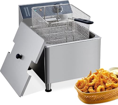 Electric Deep fryer 304 Stainless Steel with Basket & Lid, Capacity 22L/23.2QT Countertop Fryers, for Home Kitchen and Restaurant Use with Large Thick Frying Basket and Lid, 3400 W, 110V - size: 11L (304)