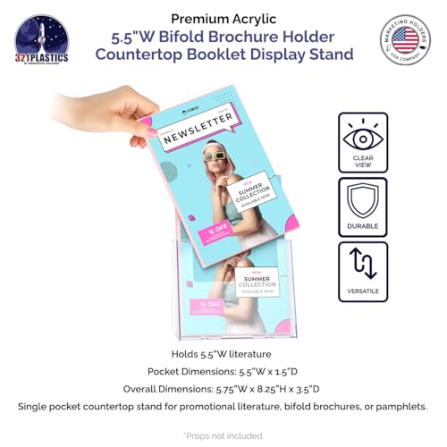 Marketing Holders Brochure Holder for 5.5” Wide Printed Materials Acrylic Countertop Display Literature Tri Fold Stand Rack Literature Organizer Pamphlet Holder Paper