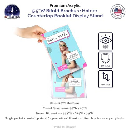 Marketing Holders Brochure Holder for 5.5” Wide Printed Materials Acrylic Countertop Display Literature Tri Fold Stand Rack Literature Organizer Pamphlet Holder Paper
