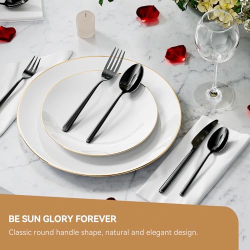 Oval Black 20-Piece Silverware Set, Forged Stainless Steel Flatware Set with European Design, Modern Cutlery Set, Service for 4, Dishwasher Safe