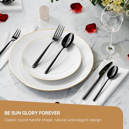 Oval Black 20-Piece Silverware Set, Forged Stainless Steel Flatware Set with European Design, Modern Cutlery Set, Service for 4, Dishwasher Safe