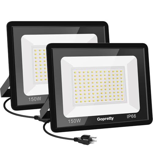 150W Warm White Outdoor LED Flood Lights, 3000K 18000LM IP66 Waterproof, Garden Garage, Court, Shop Exterior Security Floodlights 2 Pack - size: 150w_2pack