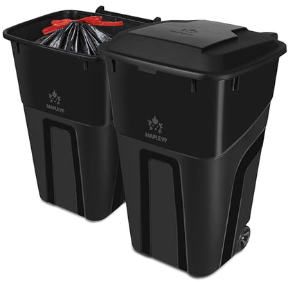 Outdoor Garbage Can with Lid, 32 Gallon Wheeled Large Trash Can, Snap Lid - color: Black