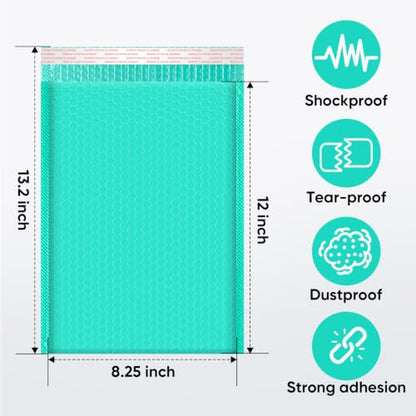 CHMI Teal Bubble Mailers 8.5 x 12 Inch 100 Pack, Usable Size 8.25X12 Inch Poly Mailers,Mailing Envelopes,Shipping Mailer，Opaque Self Seal Adhesive Waterproof Bags for Packaging and Shipping.