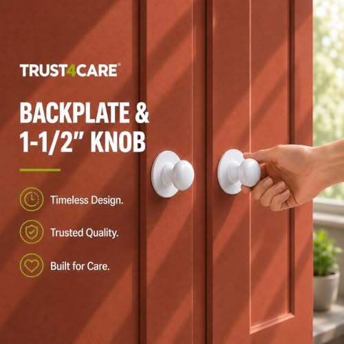trust4care 2-Pack 2.3" White Backplates for Bifold Closet Door Cabinet Knob - color: White, size: Set of 2