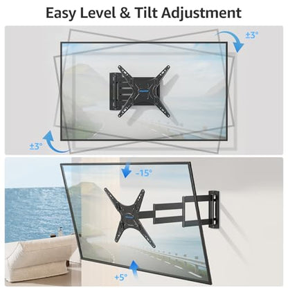 MOUNTUP Long Arm TV Wall Mount for Most 26-65 Inch TVs, Corner TV Mounts with 37.4 Inch Extension Arm, Smooth Swivel Tilt Single Stud Full Motion Bracket Max VESA 400x400mm, Holds to 77 lbs, MU0047 - size: 26-65 inch, 77 lbs, Indoor 37.4 inch Arm