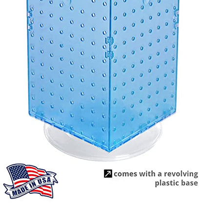 Azar Displays 703385-BLU-4C24, Four-Sided Revolving 8" W x 20" H Pegboard Counter Display w/ 24 Hooks- 4” Length, Blue - color: Blue, style: Pegboard + Hooks