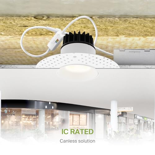 ASD 3 Inch Trimless LED Recessed Ceiling Light Fixture, Mud-in Canless Downlight with Junction Box, 5CCT Selectable 2700K-5000K, 12W 933 Lumens, CRI90+, Anti-Glare, Dimmable, IC & Wet Rated, ETL - color: White 1 Pack, size: 3" 12 Watt