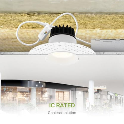 ASD 3 Inch Trimless LED Recessed Ceiling Light Fixture, Mud-in Canless Downlight with Junction Box, 5CCT Selectable 2700K-5000K, 12W 933 Lumens, CRI90+, Anti-Glare, Dimmable, IC & Wet Rated, ETL - color: White 1 Pack, size: 3" 12 Watt