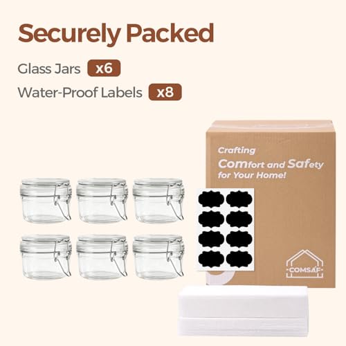 ComSaf Small Mason Glass Jars with Airtight Lids 4 oz 6 Pack Pantry - size: 4 fl oz x 6