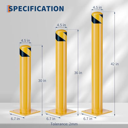 GarveeLife Heavy Duty Steel Safety Bollards 36 in,Steel Parking Bollards Post 6 Pack,Removable Bollards for Warehouse, Garage, Parking Lot, Reflective Tape, Anchor Bolts Included, - size: 36 inch