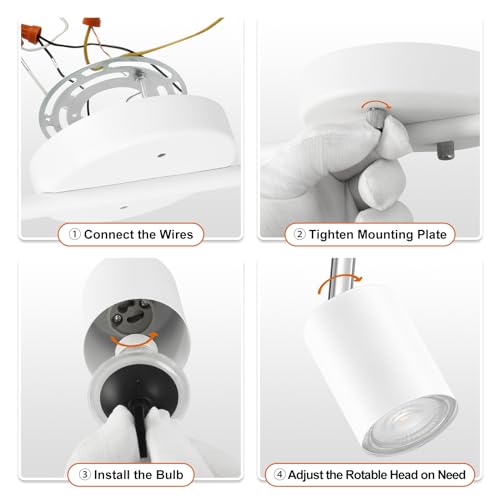 BoostArea LED 2 Light Track Lighting Kit, White 2 Way Ceiling Spot Lighting, Flexibly Rotatable Light Head for Kitchen, Living Room, Bedroom, GU10 Bulb Not Included - color: 2 Light-White