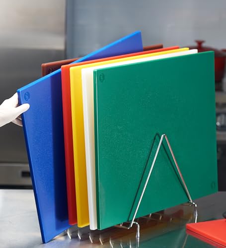 CURTA 6-Piece NSF 24" x 18" x 1/2" Multi-Colored Flexible Cutting Board Kit with Stainless steel Storage Rack, Color Coded Plastic Chopping Board with Anti Slip Surface Dishwasher Safe - color: 6-Color Set with Rack, size: 24 x 18 IN