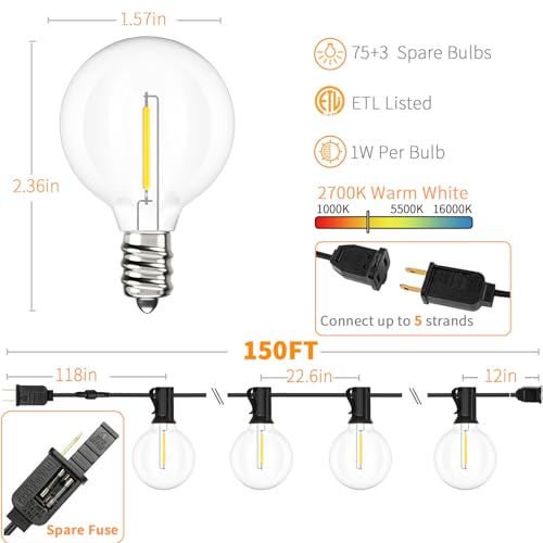 Svater Outdoor String Lights 150 FT Waterproof Outside Patio Light 78 Bulbs - size: 150FT