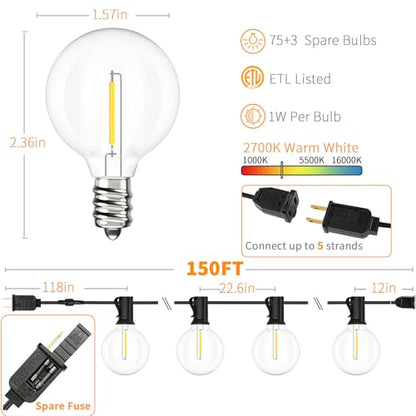 Svater Outdoor String Lights 150 FT Waterproof Outside Patio Light 78 Bulbs - size: 150FT