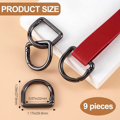 HINZIC D Ring Spring Key Hooks Keyring Clip Buckles Clasp Clamps for Belt Backpacks Handbag Purse Strap - color: 9pcs Black