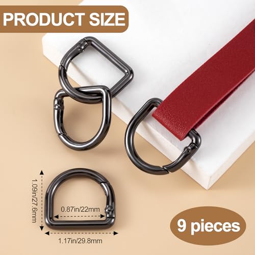 HINZIC D Ring Spring Key Hooks Keyring Clip Buckles Clasp Clamps for Belt Backpacks Handbag Purse Strap - color: 9pcs Black
