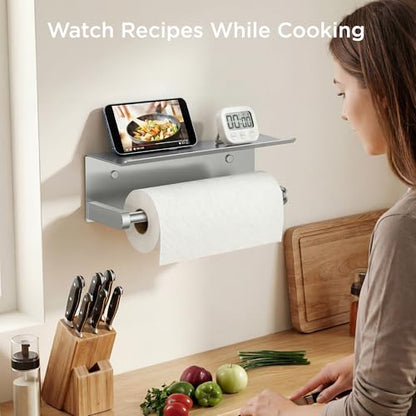 FORIOUS Wall Mount Paper Towel Holder with Shelf, Stainless Steel - color: Sliver