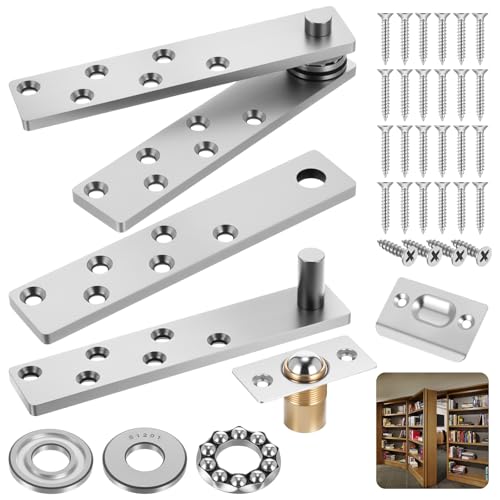 Pivot Hinge Heavy Duty mupy Door Hardware kit for Max 200Lb Wood Doors Hidden Door Hinge for Secret Doors360 Degree Rotation,Pivot Doorss Hardwares,Invisible Pivots Hardware for Bookshelf