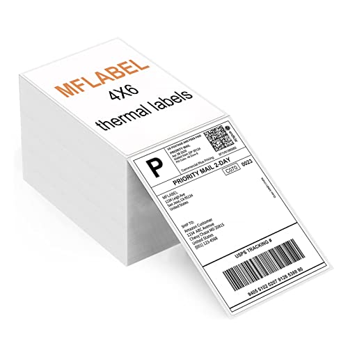 MFLABEL 4x6 Direct Thermal Labels (4000 Labels) 4" x 6" Perforated Shipping Labels Compatible with Zebra Printers Fanfold Thermal Label Stickers for Shipping Packages - 4 Stacks White Labels - size: 1000 Labels/Stacks White