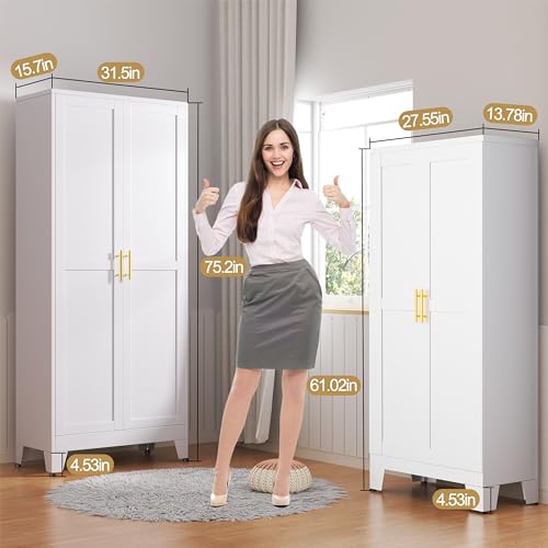 GAIOUS 75.2" Tall Pantry Cabinet,Kitchen Pantry Storage Cabinet with 2 Door - color: White, size: 15.7"D x 31.5"W x 75.2"H
