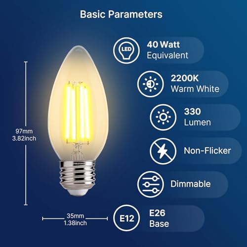 FLSNT 40W Equivalent LED Chandelier Light Bulbs, Dimmable Amber LED B11 E26 Candelabra Base Bulbs, 2200K Warm White, 330LM, 48 Pack, CA65 Listed. - color: 40w Warm White, size: 48 Count (Pack of 1)