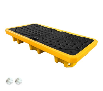 2 Drum Spill Containment Pallet Platform with Drain 18.5 Gallon Sump 51.2x27.2x5.9in 2645 lbs Load Capacity Forkliftable Low Profile Spill Pallet LDPE Containment Tray for Industrial Storage - size: 2 Drum