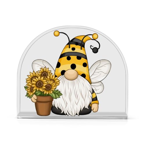 Bee Gnome Napkin Holder Acrylic Tissue Dispenser - color: Bee Gnome with Sunflower