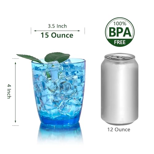 15-Ounce Plastic Tumblers (Set of 6), Reusable Plastic Mugs, BPA-Free Acrylic to Drink Mugs, Shatter Resistant, Textured Interior, Dishwasher Safe (Blue, 15 Ounce) - color: Blue, size: 15 Ounce