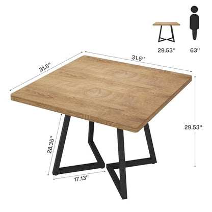 Tribesigns Square Dining Table Set of 6, 31.5" Farmhouse Dinner Table with Metal Base, Wood Kitchen Table for Dining Room, Small Space, Apartment, Rustic Brown & Black (Chairs are not Included) - color: Natural, size: Square-6PCS