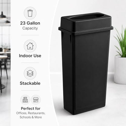 23 Gallon Slim Rectangular Commercial Trash Can, Heavy Duty Plastic Indoor Waste Bin for Kitchen, Office, Restaurant, School, Restroom & Janitorial Use (Black, with Lid) - color: Black