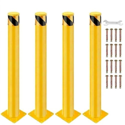 48" Safety Bollard Post, 4.5" Diameter Heavy Duty Steel Security Post, High Visibility Yellow Parking Barrier with Anchor Bolts & Installation Kit for Driveway, Garage, or Parking Lot