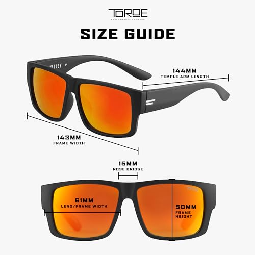 TOROE VALLEY Polarized z87+ Men Sunglasses - color: Matte Black | Black Emblem | Fire Red