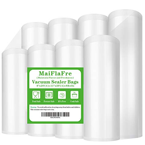 8RL Vacuum Sealer Bags Rolls 8"x20'(4)+11"x20'(4)for Food Storage - size: 8 Pack= 8"x20'(4Rolls)+11"x20'(4Rolls)