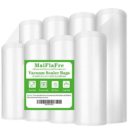 8RL Vacuum Sealer Bags Rolls 8"x20'(4)+11"x20'(4)for Food Storage - size: 8 Pack= 8"x20'(4Rolls)+11"x20'(4Rolls)